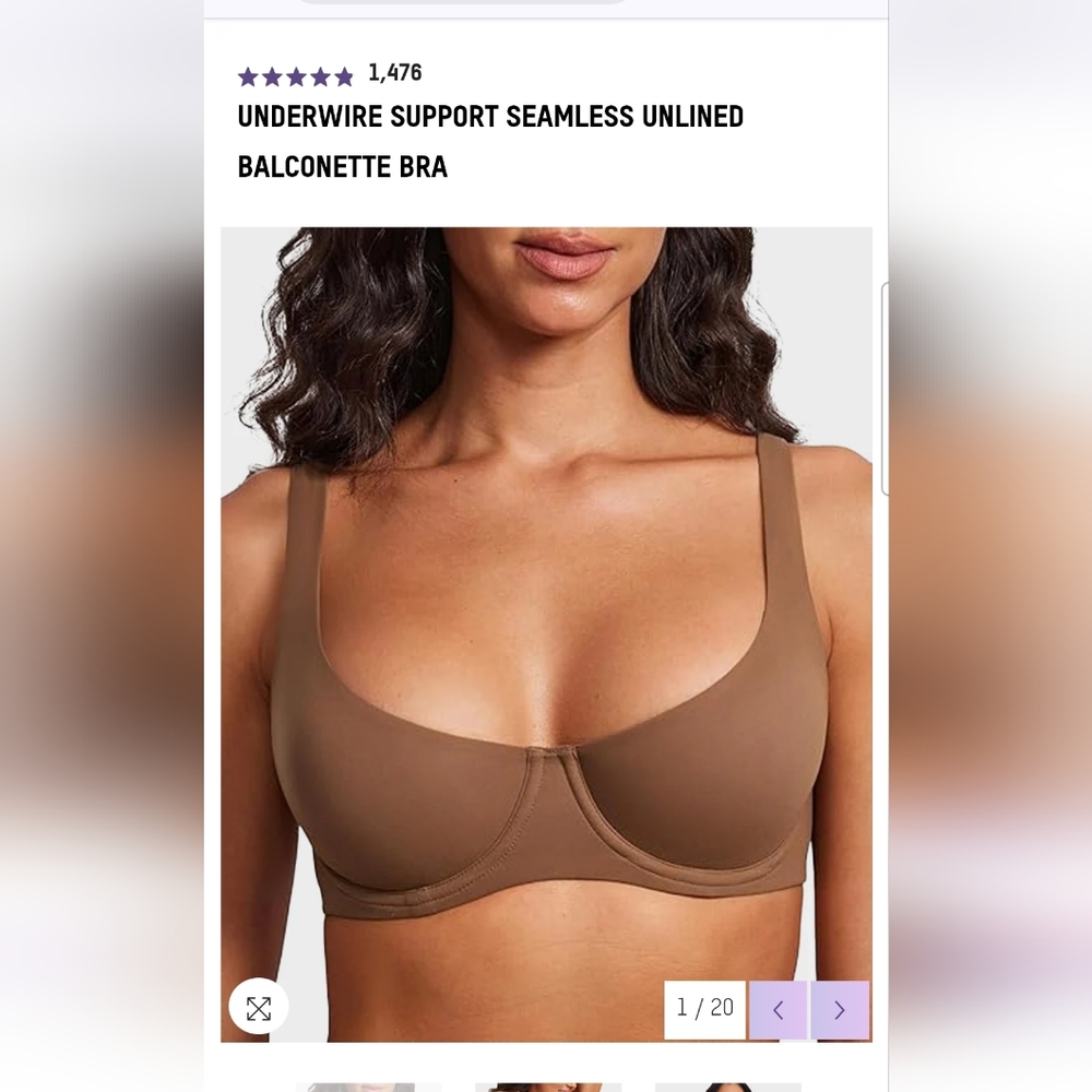 Underwire Support Seamless Unlined Balconette Bra - Brown